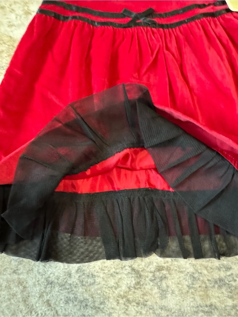 NWT George Toddler Girl Red Velvet Holiday Jumper Dress - Size 3T Black Trim